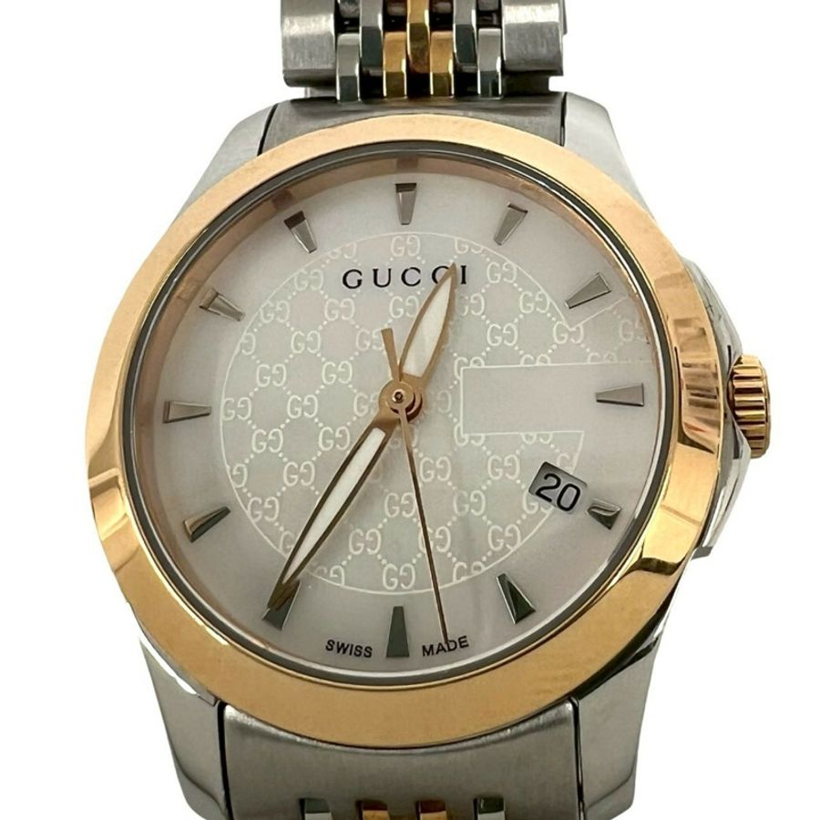 GUCCI GG Logo 不鏽鋼石英腕錶,銀色,32380-3