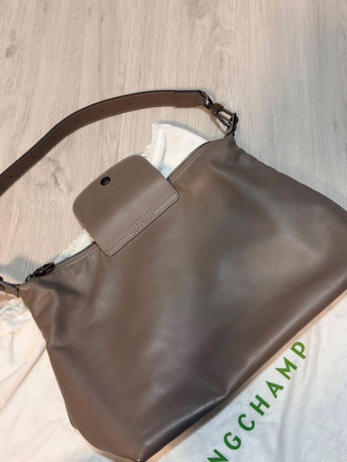可議)Longchamp LE PLIAGE XTRA hobo半月形單肩包 M 斑鳩灰 牛皮-11