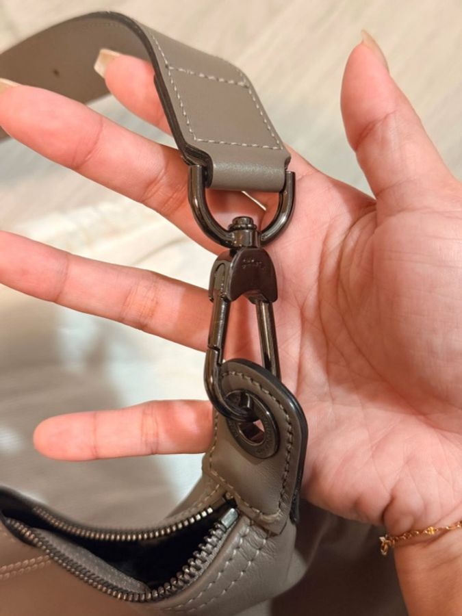 可議)Longchamp LE PLIAGE XTRA hobo半月形單肩包 M 斑鳩灰 牛皮-21