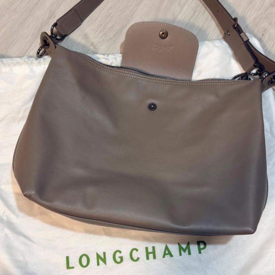 可議)Longchamp LE PLIAGE XTRA hobo半月形單肩包 M 斑鳩灰 牛皮-0