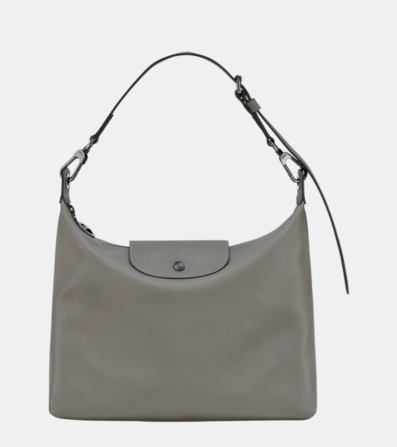 可議)Longchamp LE PLIAGE XTRA hobo半月形單肩包 M 斑鳩灰 牛皮-27
