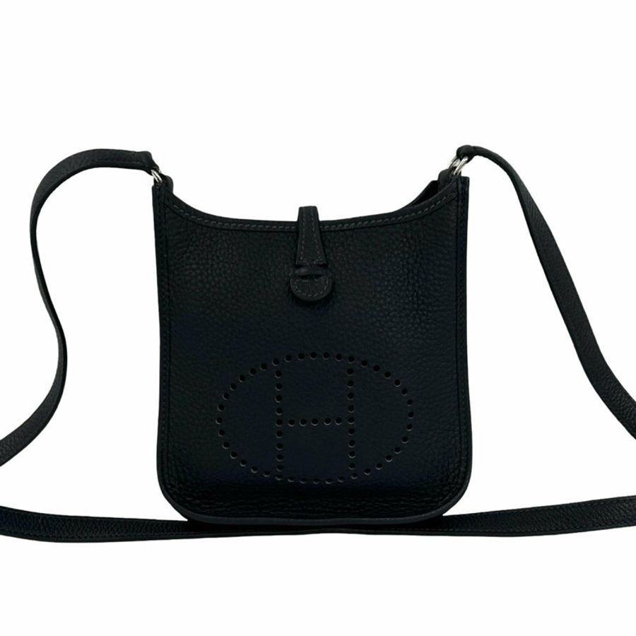 愛馬仕 Evelyne TPM H-logo Taurillon Clemence 迷你肩背包 Pochette 藍色靛藍 13745-0