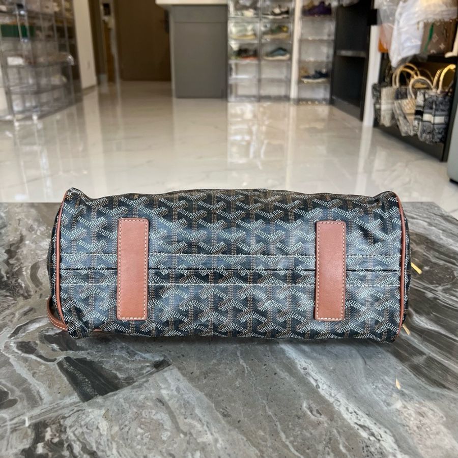 GOYARD 戈雅 Rouette 老花滿印翻蓋 帆布拼皮 手提包 小號 黑棕色-4
