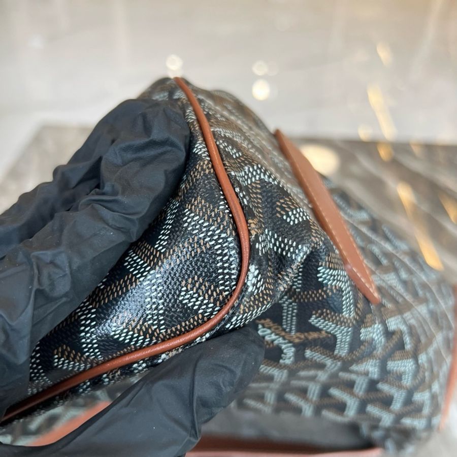 GOYARD 戈雅 Rouette 老花滿印翻蓋 帆布拼皮 手提包 小號 黑棕色-7