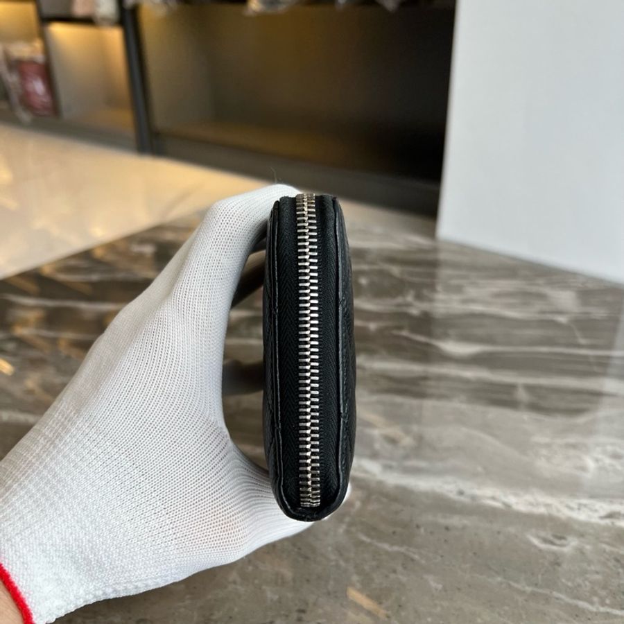 CHANEL 香奈兒 黑金菱格紋顆粒牛皮魚子醬皮手拿包錢包 25開-3