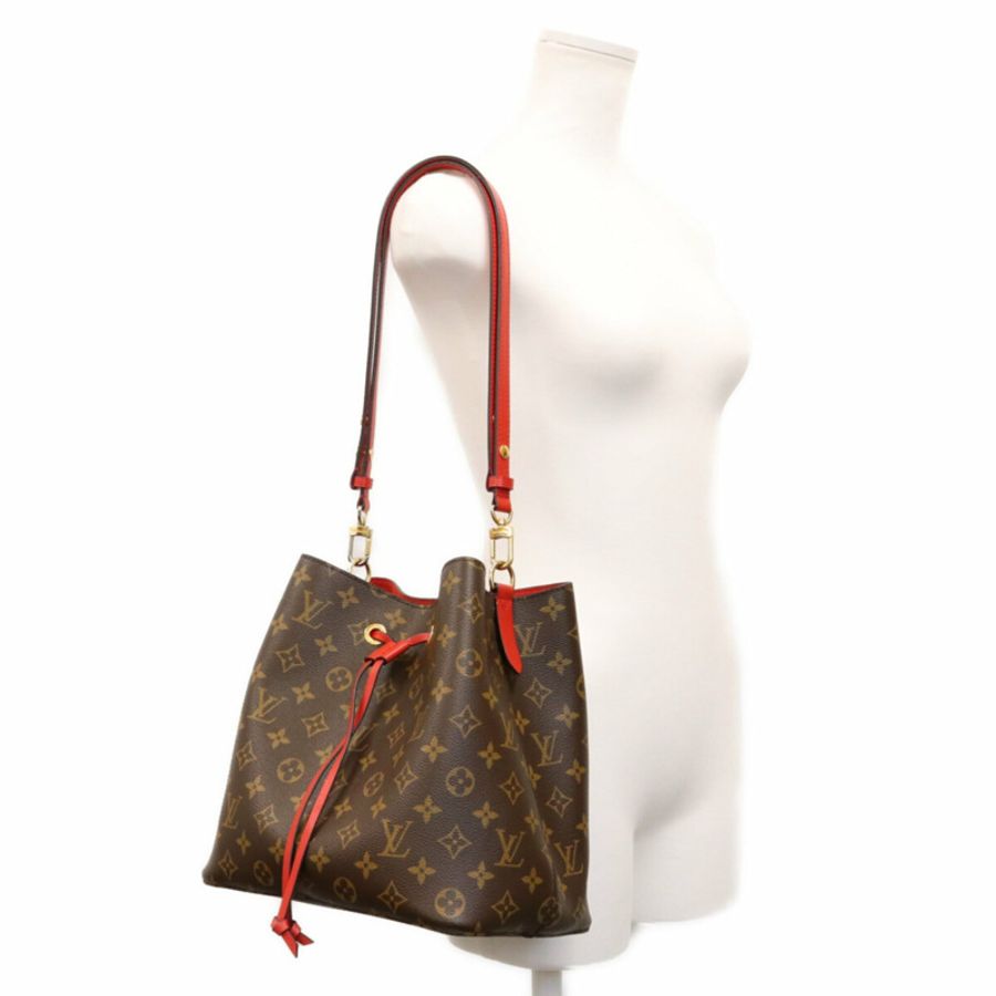 路易威登 M44021 Monogram Coquelicot 紅色 NeoNoe MM 肩背包 棕色金色五金 女士-11