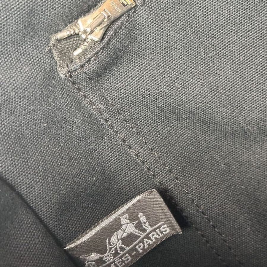 ⬛HERMES⬛狀況很好///黑色銀色線條手提帆布包-9
