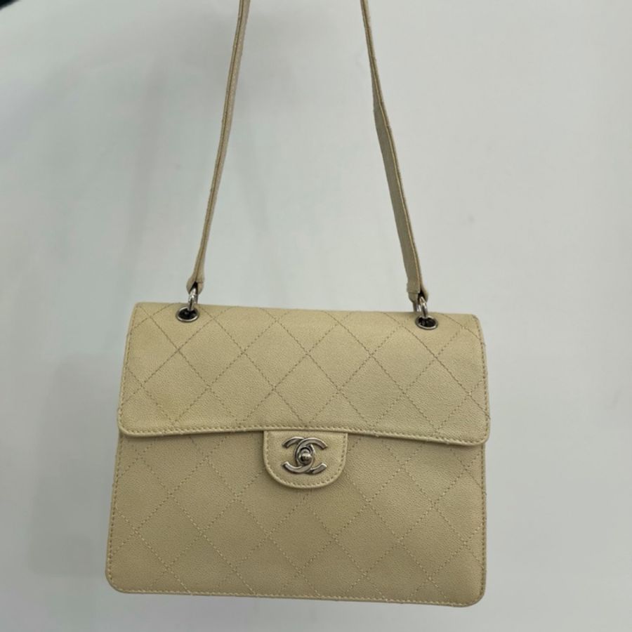 Chanel • 經典奶白色荔枝牛皮銀釦Kelly單肩包-4