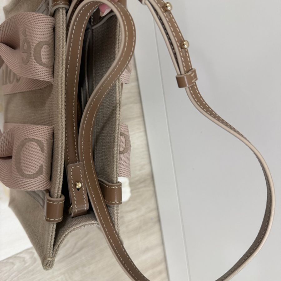 Chloe-woody tote   托特包 刺繡款 粉紅奶茶色-18