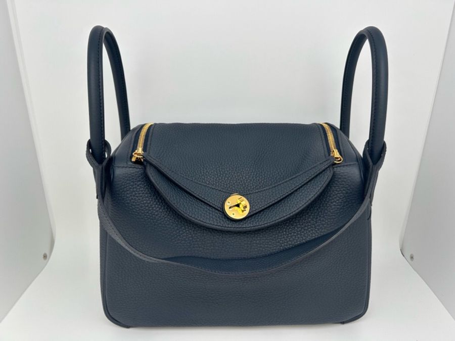 98新Hermes/愛馬仕Lindy 30黑色荔枝皮手提肩背包 金扣斜挎包 琳迪包 30×20×15-4