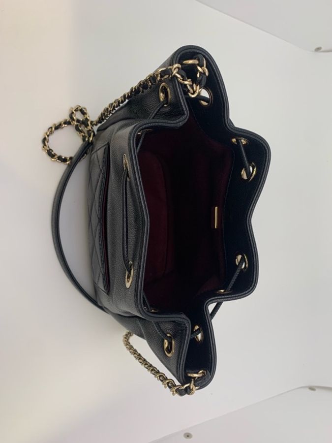99新Chanel/香奈兒AS2353黑金魚子醬抽繩水桶包 單肩斜挎包 芯片款19*10*19(L)-3