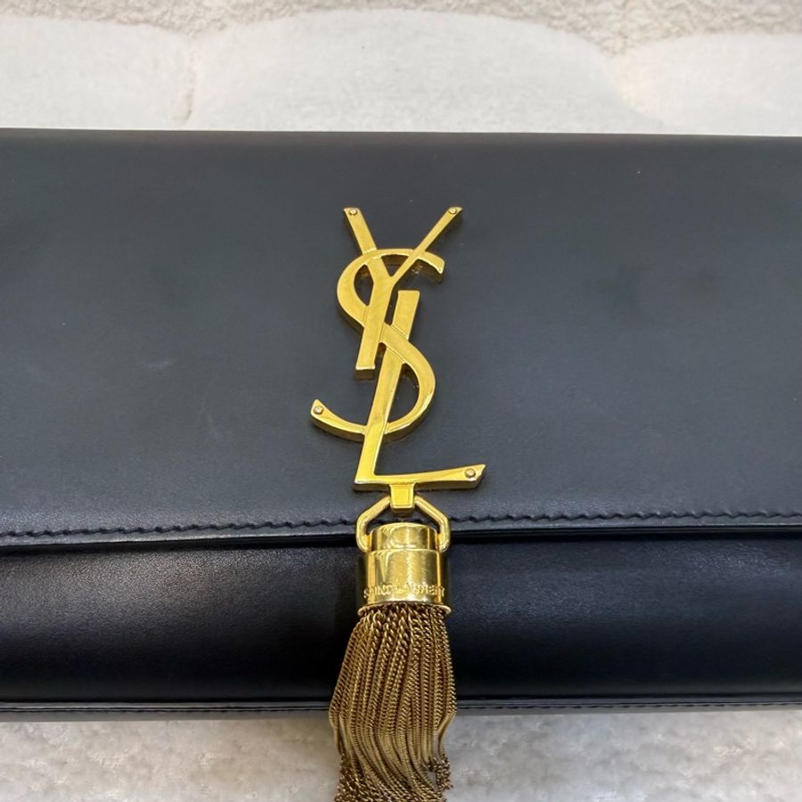 YSL黑金牛皮流蘇下蓋鏈包-5