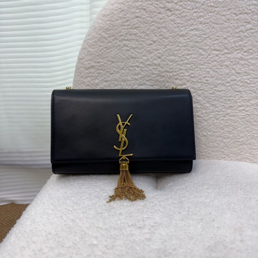 YSL黑金牛皮流蘇下蓋鏈包-7