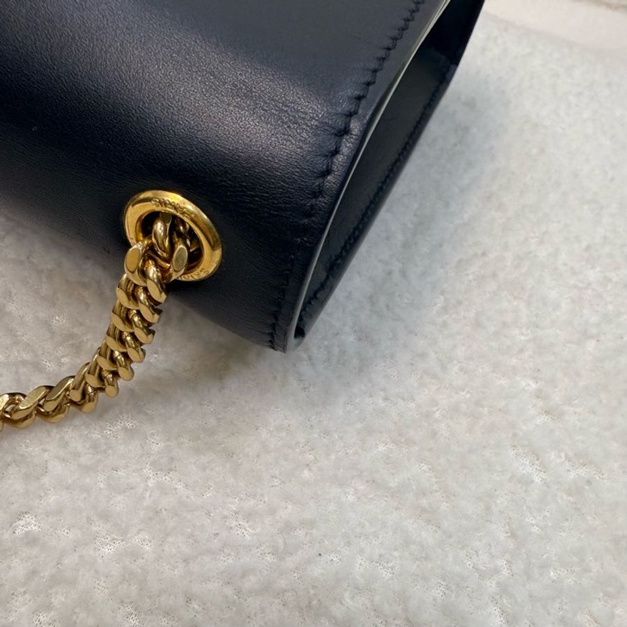 YSL黑金牛皮流蘇下蓋鏈包-11