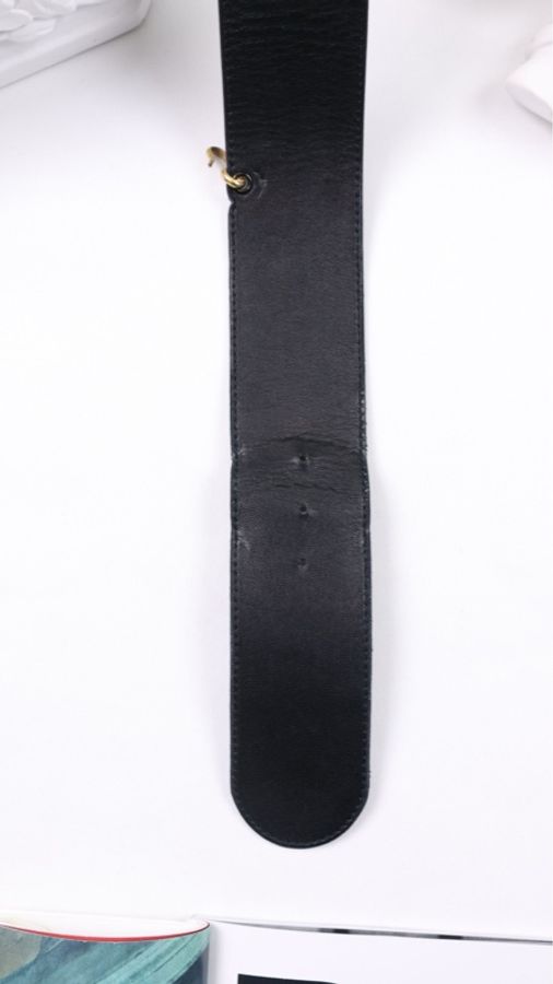 Chanel黑金羊皮金链条钱币吊坠宽腰带-5