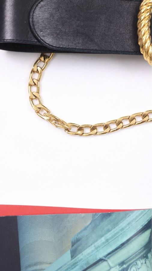 Chanel黑金羊皮金链条钱币吊坠宽腰带-13