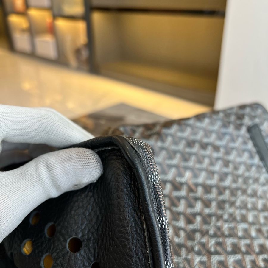GOYARD 戈雅 Hardy Y字老花滿印 帆布拼小牛皮 托特包Tote包購物袋 小號 黑棕色-13