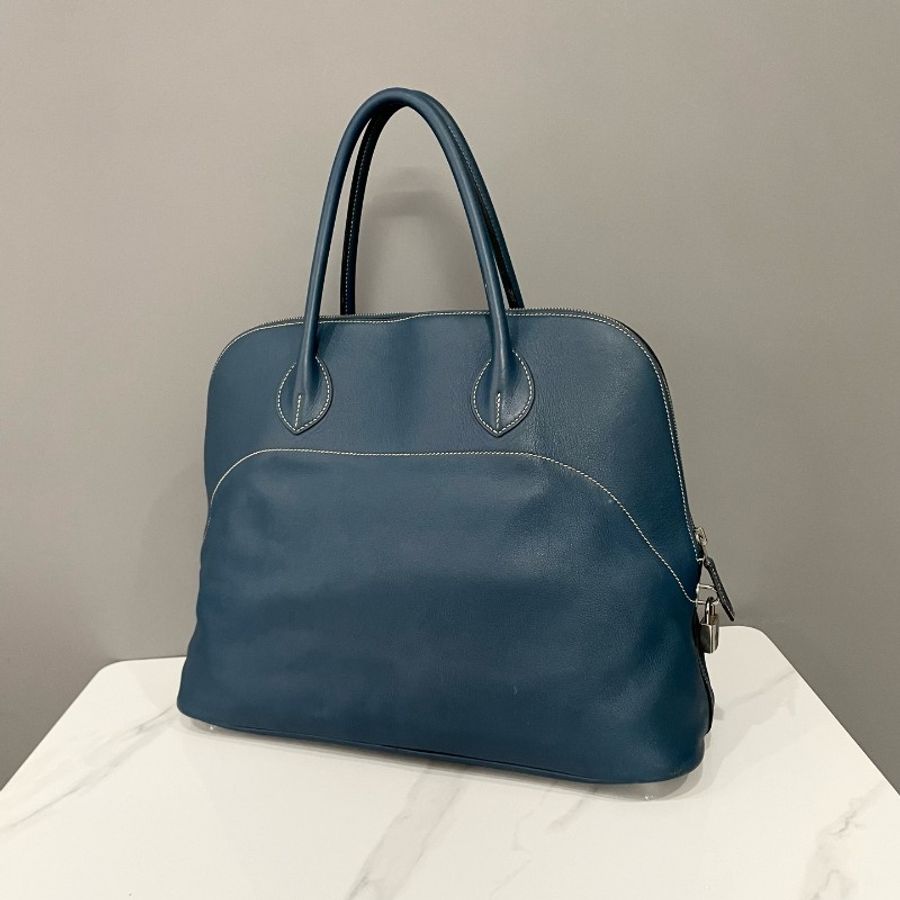 Hermes 保齡球Bolide 普魯士藍銀扣 手提包-2