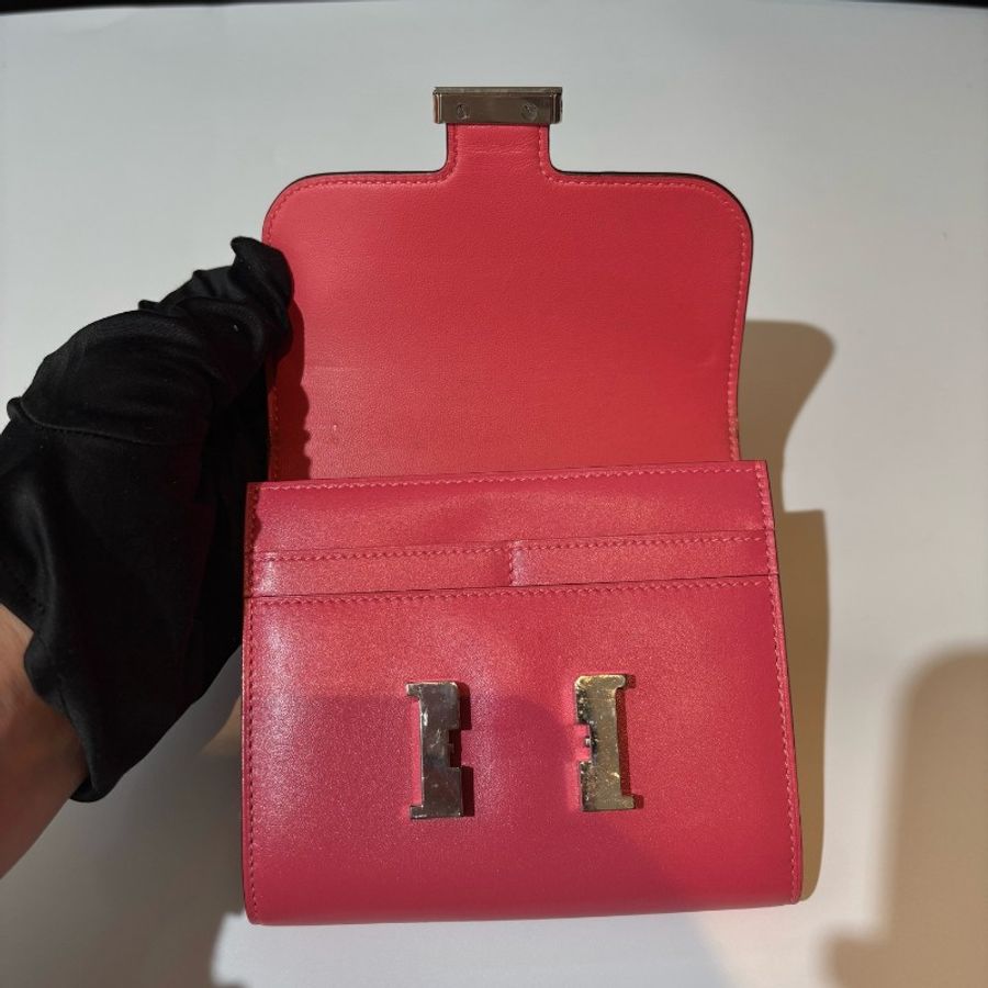 Hermes/愛馬仕 粉色銀扣康康錢包 ec皮 A刻-4