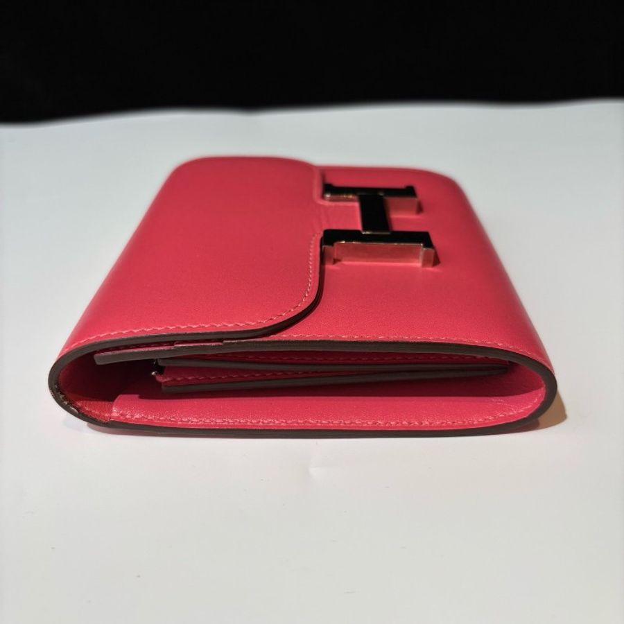 Hermes/愛馬仕 粉色銀扣康康錢包 ec皮 A刻-7
