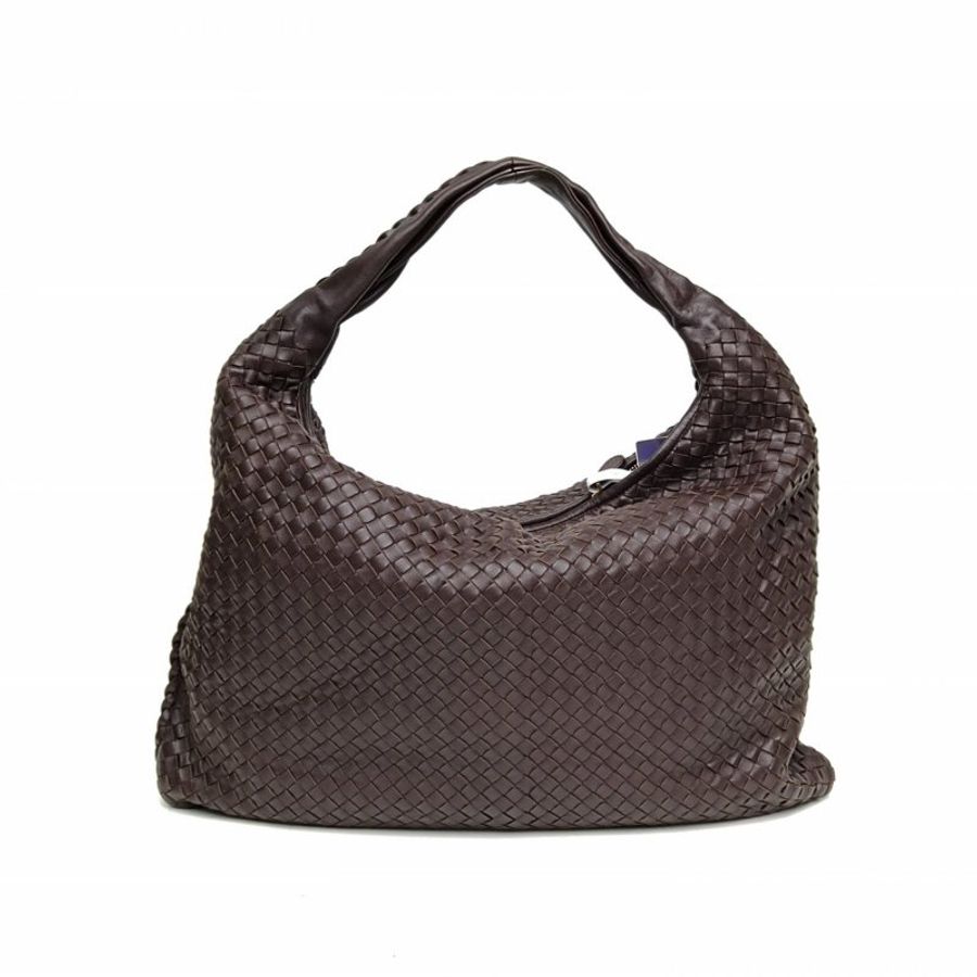 BOTTEGA VENETA 棕色羊皮革金扣編織和尚包肩背包-2