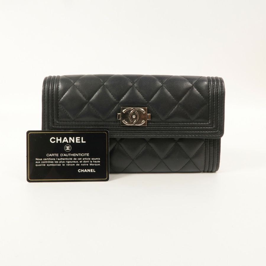 CHANEL 羊皮皮革Boy Long Wallet長錢包-12