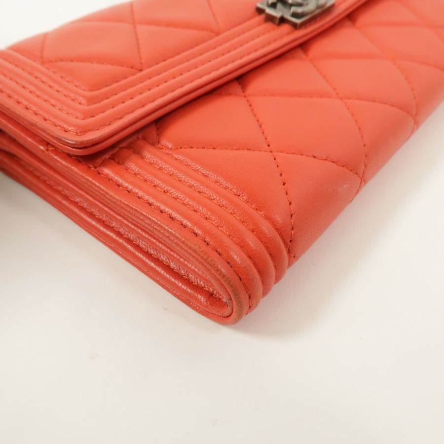 CHANEL 羊皮皮革Boy Long Wallet長錢包-13