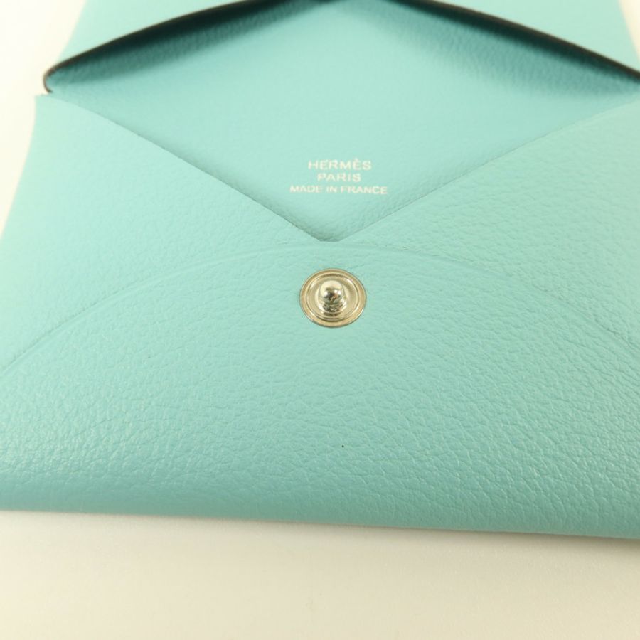 HERMES Evercolor皮革Calvi Card Holder卡片套Bleu Atoll-9