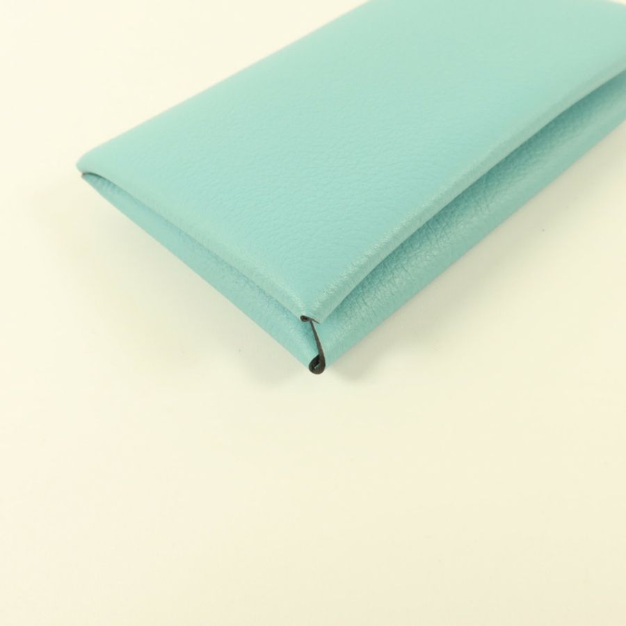 HERMES Evercolor皮革Calvi Card Holder卡片套Bleu Atoll-11
