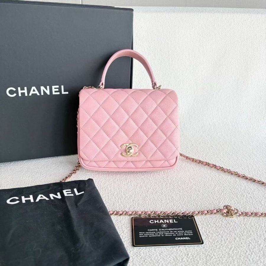Chanel 手柄三層風琴包 粉金 粉色金扣 羊皮 17*14*5 99新配件 盒子 保卡 塵袋-2