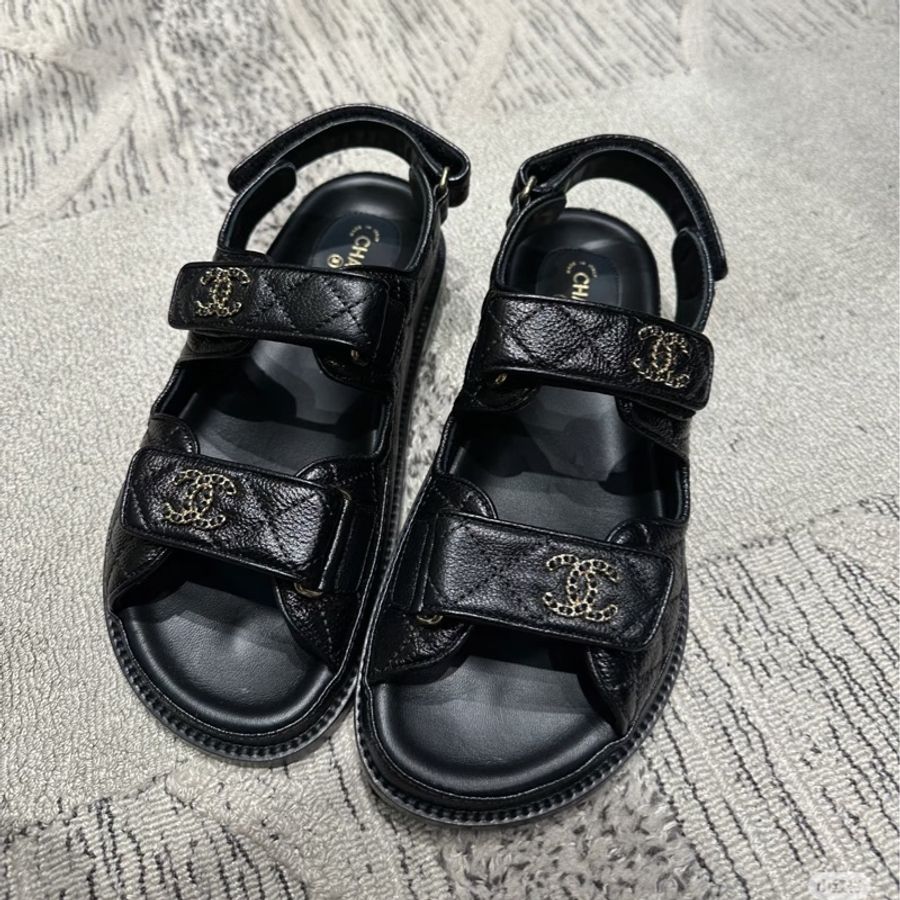 Chanel 經典爆款/黑金編織皮穿鍊❤️涼鞋39-40.5-0