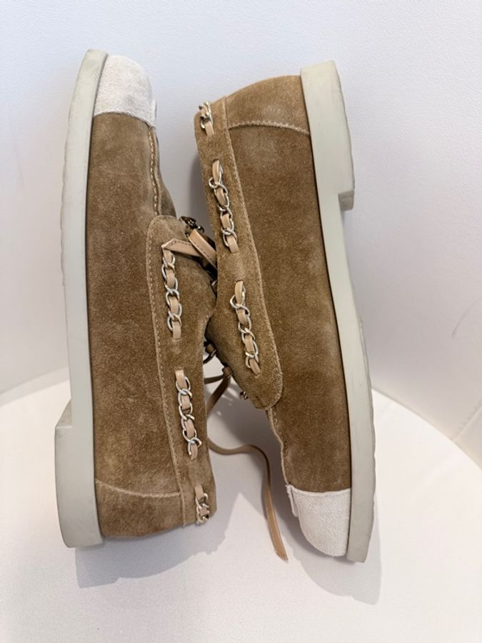 Chanel✨26C AG47005 麂皮拼接鏈條樂福鞋休閒鞋 #38C-11