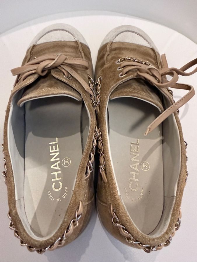Chanel✨26C AG47005 麂皮拼接鏈條樂福鞋休閒鞋 #38C-15