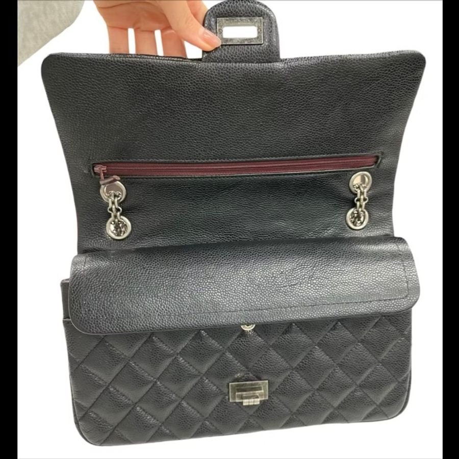 Chanel 2.55 中號 28cm(經典226)經典荔枝紋牛皮黑銀 / 復古小姐鎖-20