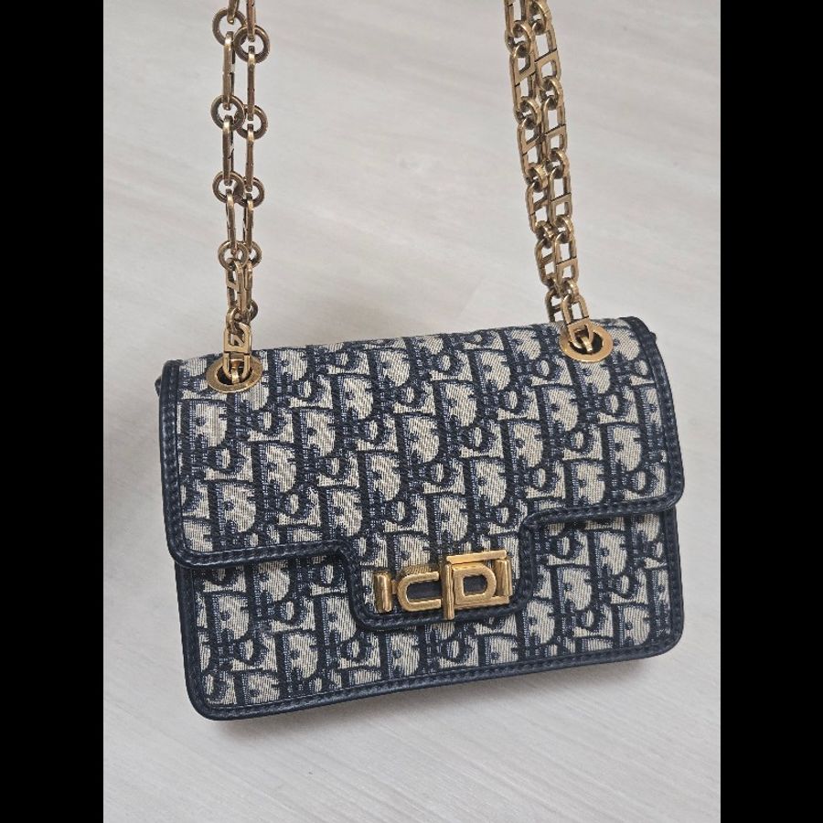 迪奧 Dior 30 Montaigne Avenue 雙蓋 藍色老花鏈帶法棍包 肩背包 斜背包 風琴包-5
