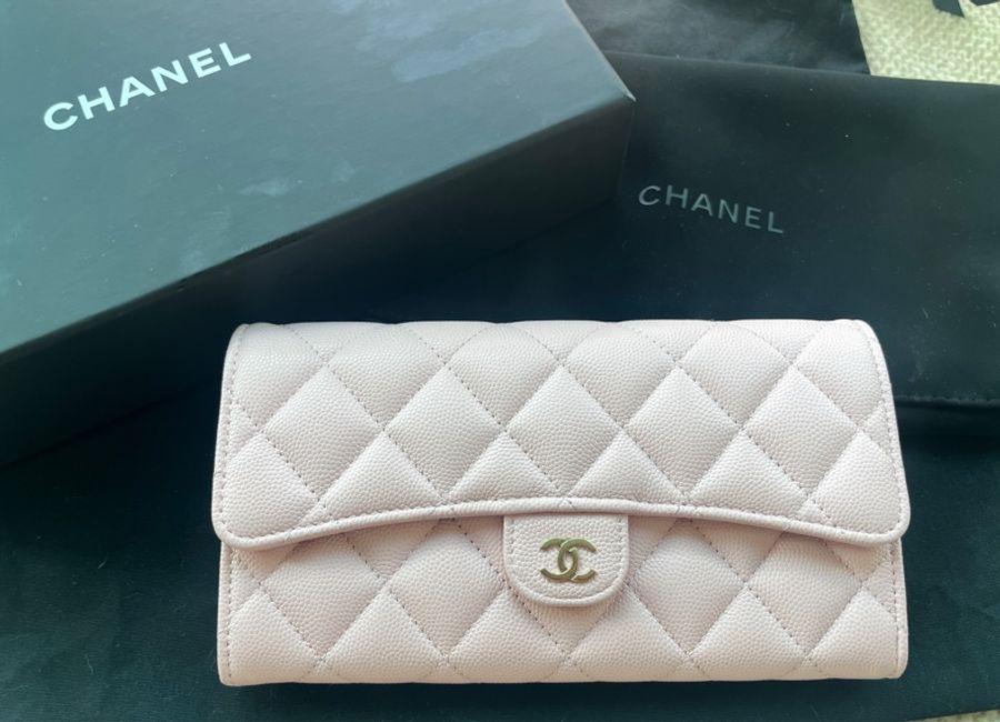 Chanel 香奈兒櫻花粉荔枝皮長夾-0