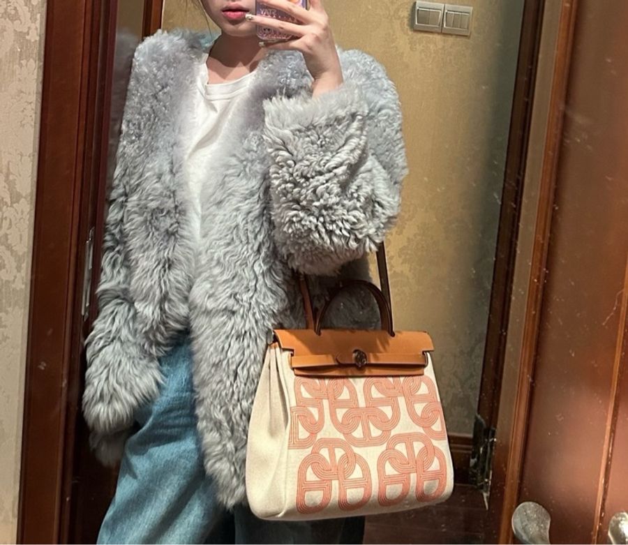 Hermes 愛馬仕 Herbag zip31 限量版豬鼻子24賽道銀扣帆布拼牛皮手提包單肩包斜挎包-9