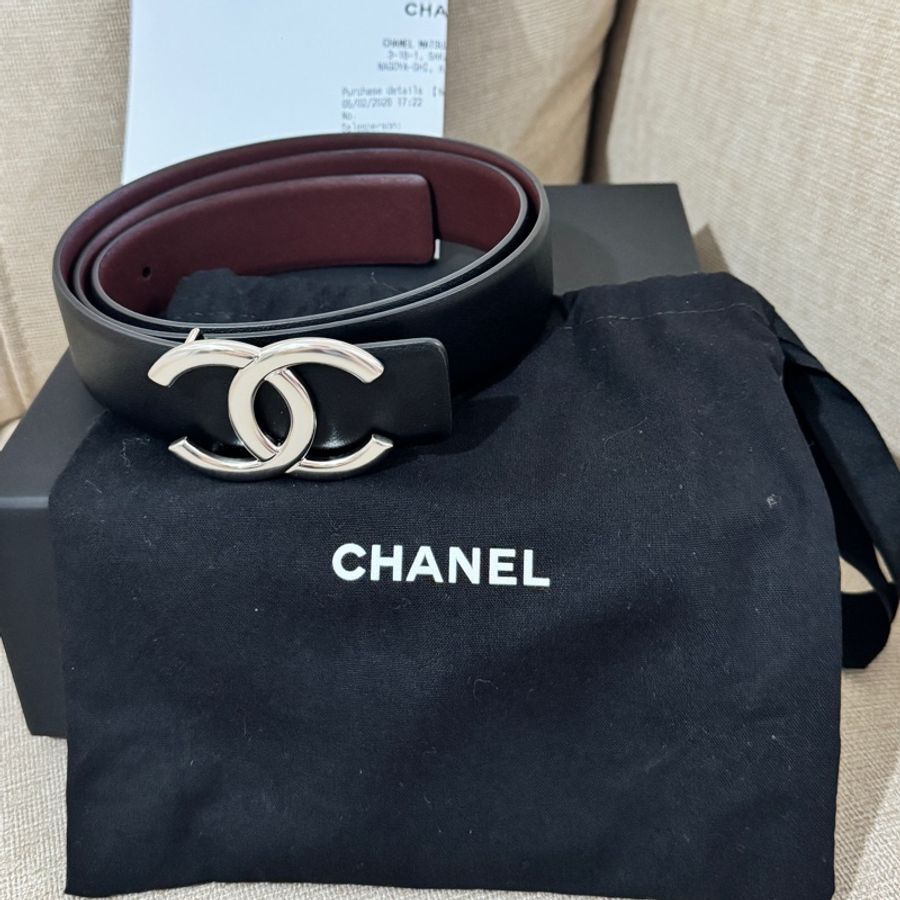 Chanel銀扣雙面皮帶-0