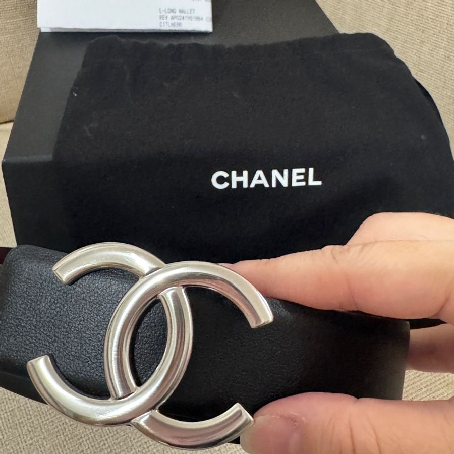 Chanel銀扣雙面皮帶-4