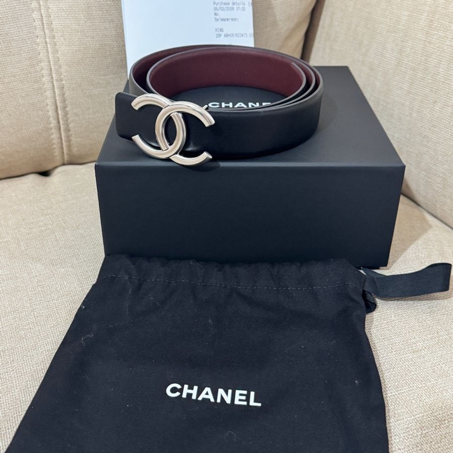 Chanel銀扣雙面皮帶-5