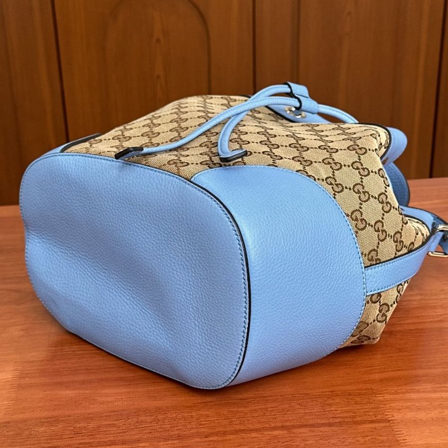 GUCCI 藍色拼老花抽繩肩背斜背水桶包23*29*16 98新配件塵袋-4