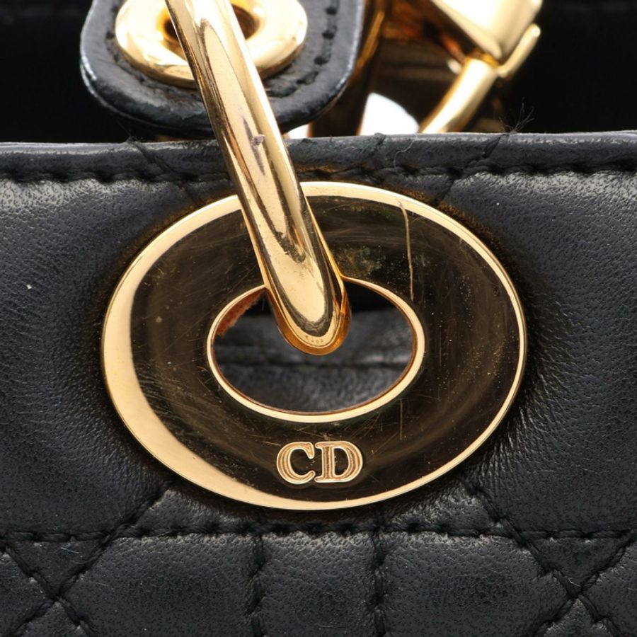 Dior Lady Large Cannage 單肩手提包，黑色真皮，二手女款，金色五金配件-4