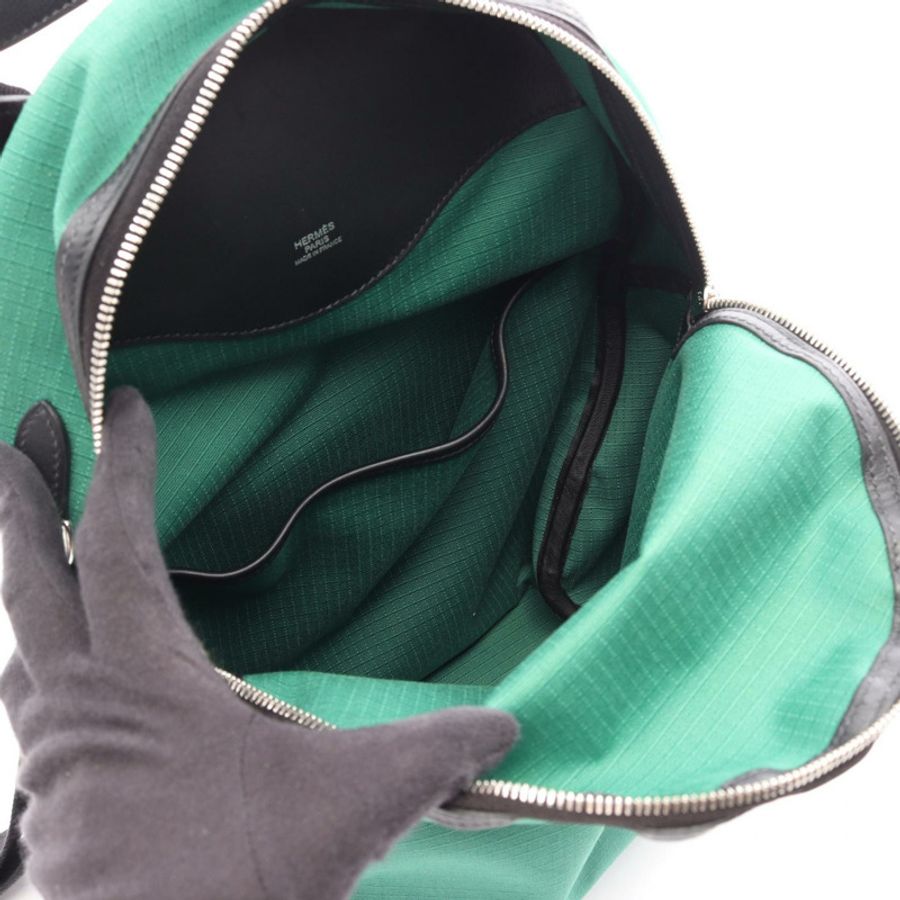 愛馬仕 Sac a Dos Allback 雙肩包帆布皮革綠色 SHW 二手 U-2