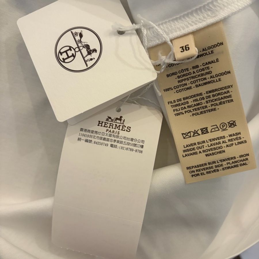 Hermes 100% 純棉傘狀白色刺繡上衣-6