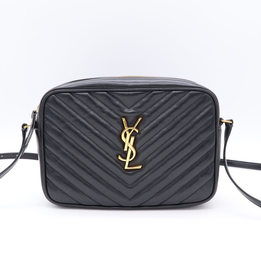 YSL 黑色 牛皮 金字 拉鍊 相機包 斜背包 761554-1