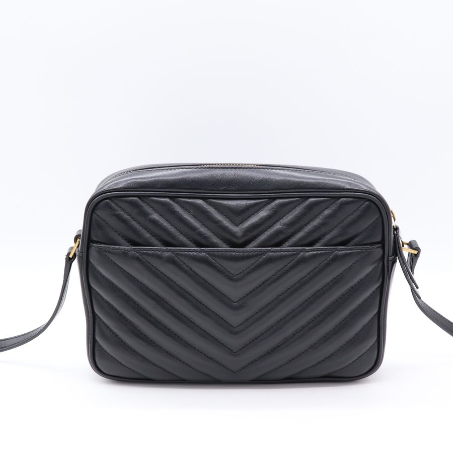 YSL 黑色 牛皮 金字 拉鍊 相機包 斜背包 761554-2