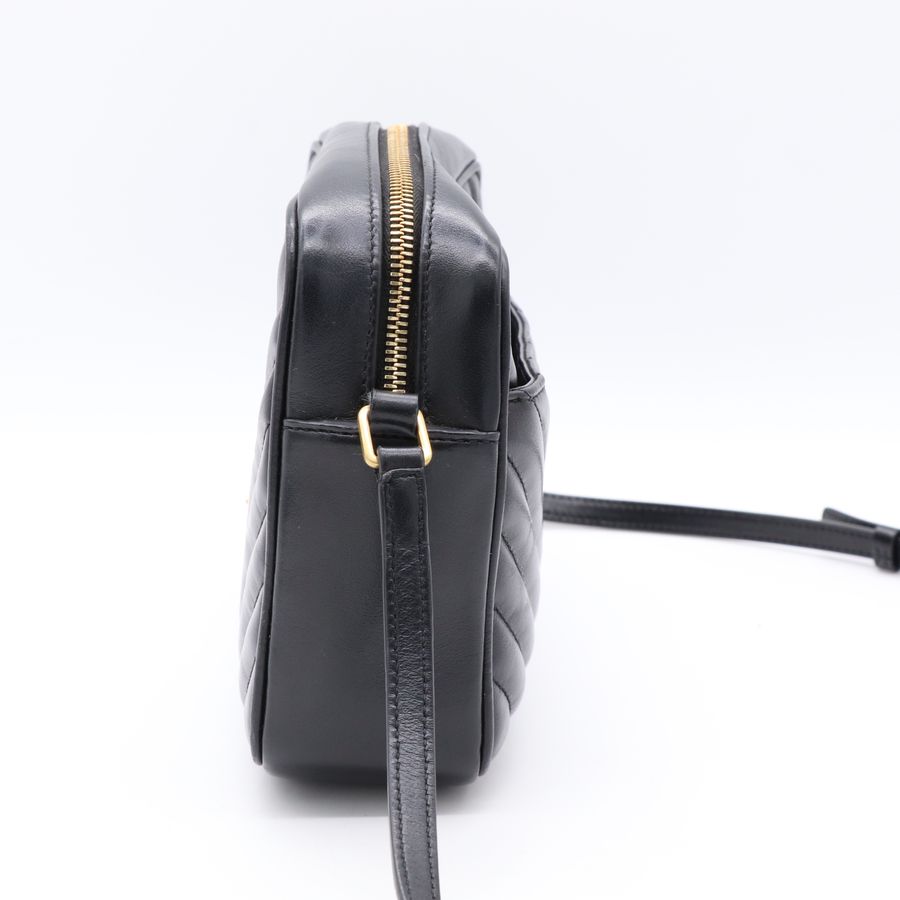YSL 黑色 牛皮 金字 拉鍊 相機包 斜背包 761554-3