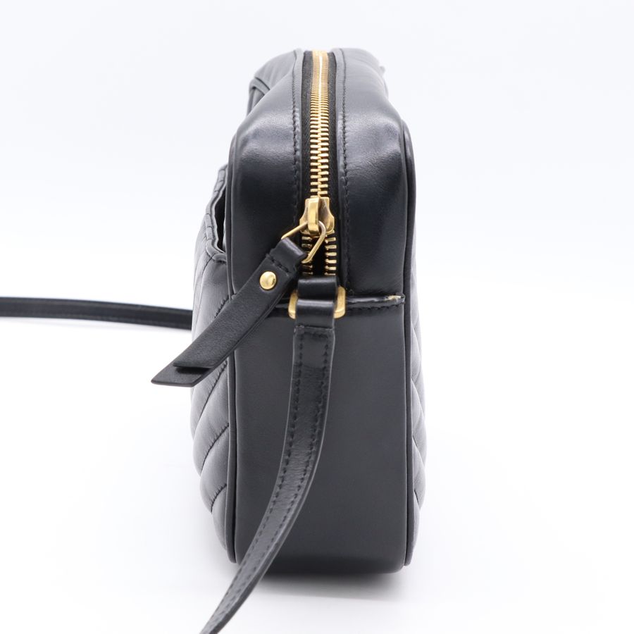 YSL 黑色 牛皮 金字 拉鍊 相機包 斜背包 761554-4
