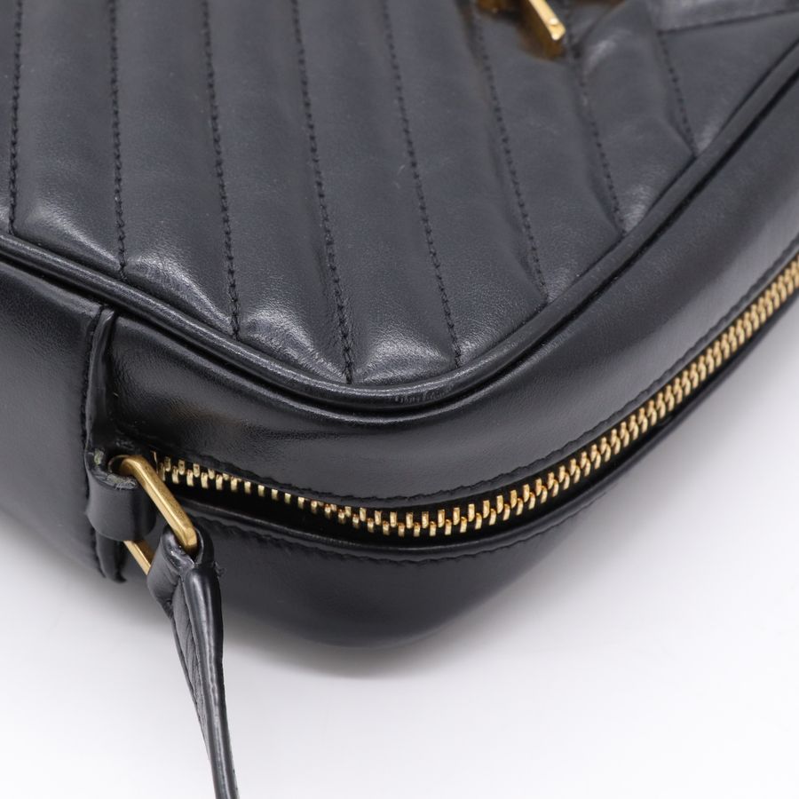 YSL 黑色 牛皮 金字 拉鍊 相機包 斜背包 761554-9