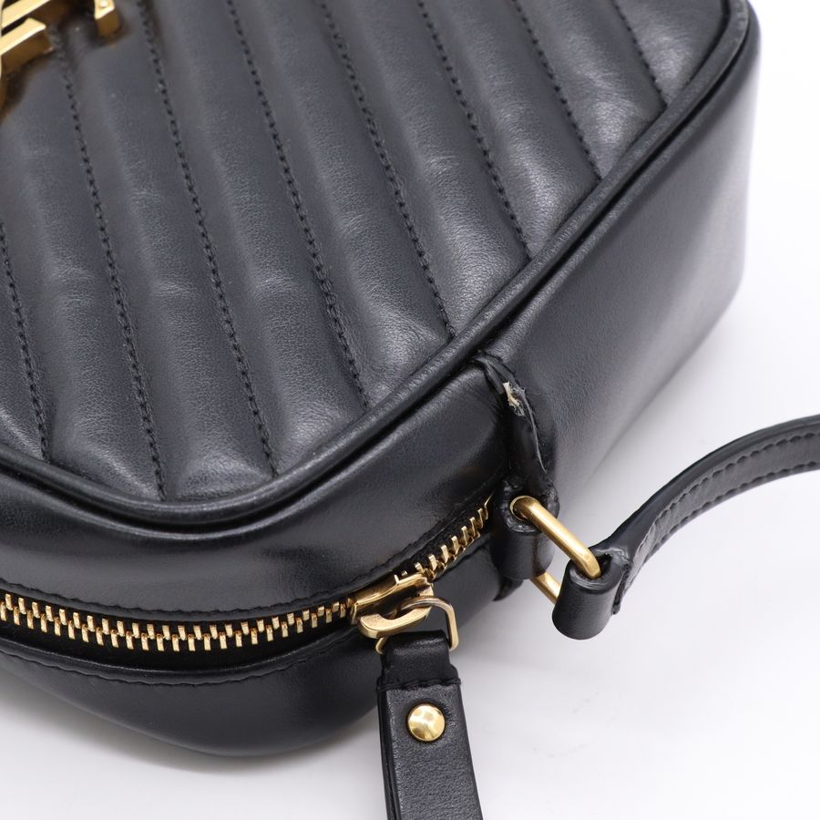 YSL 黑色 牛皮 金字 拉鍊 相機包 斜背包 761554-10